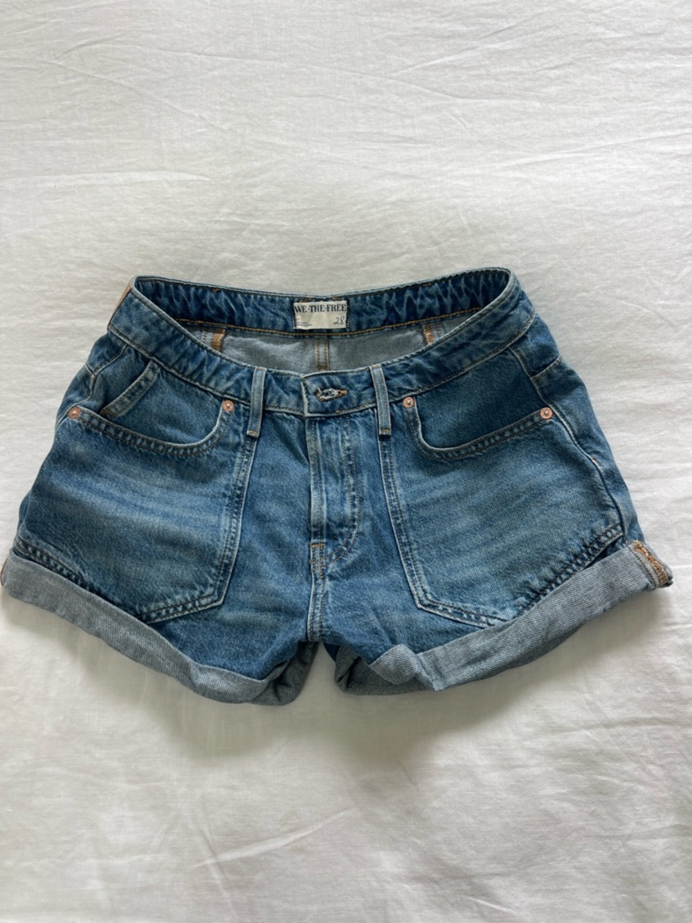 We The Free Medium Blue Washed Denim Cuffed Shorts